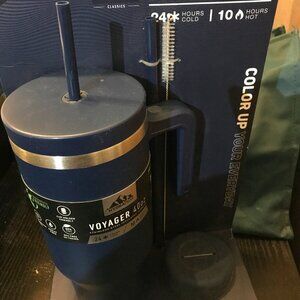 NEW BLUE HYDROPEAK VOYAGER BRAND 40 oz INSULATED THERMOS w/ STRAW & CLEANER